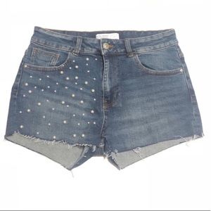 Zara Pearl Detailed Denim Shorts